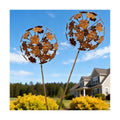 Rustic Dandelion Garden Stakes 2 Pack, 3D Rusty Metal Flowers Sculpture | Decorative Garden Stake, Outdoor Yard Art
