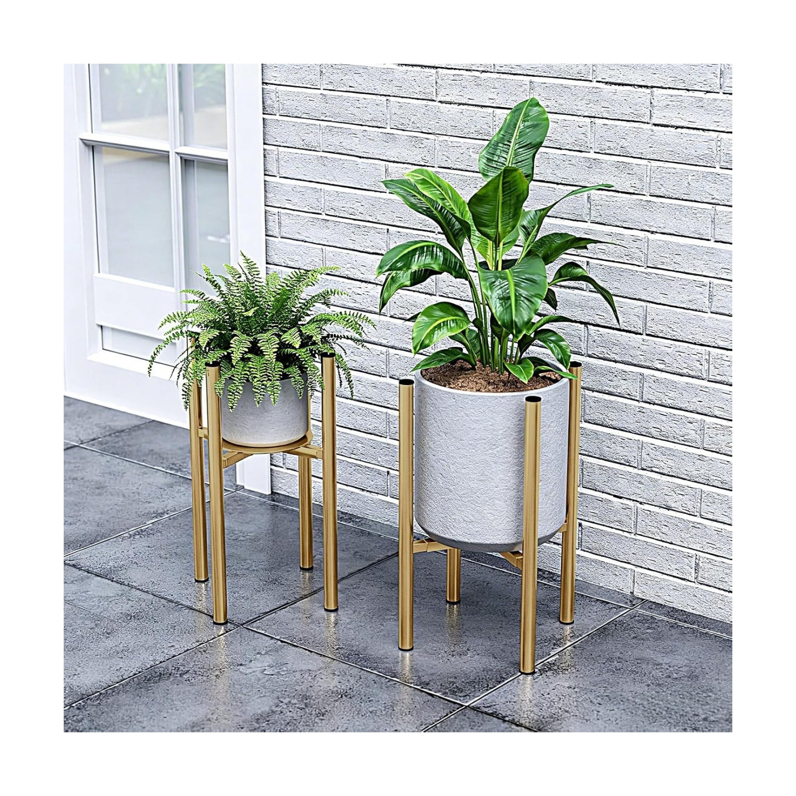 Adjustable Metal Plant Stand Indoor, Fits 8-14 Inch Pots, Mid Century Modern Gold Planter Holder,2 Heights, Heavy Duty