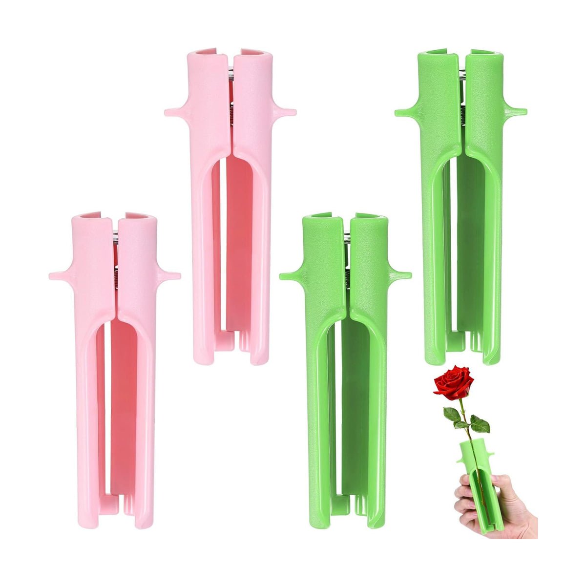 M METERXITY 4-Pack Rose Thorn Stripper Tool, Plastic Metal Rose Stem Leaf Thorn Stripper for Bouquets Pruning Branches/Floral Arrangement, Flower Stripping Tool Remove [Green, Pink]