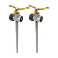 [2 Pack] 3-Arm Rotary Sprinkler Brass Nozzle Metal Spike Base | 3-arm rotary, brass nozzle, metal spike base, 360°