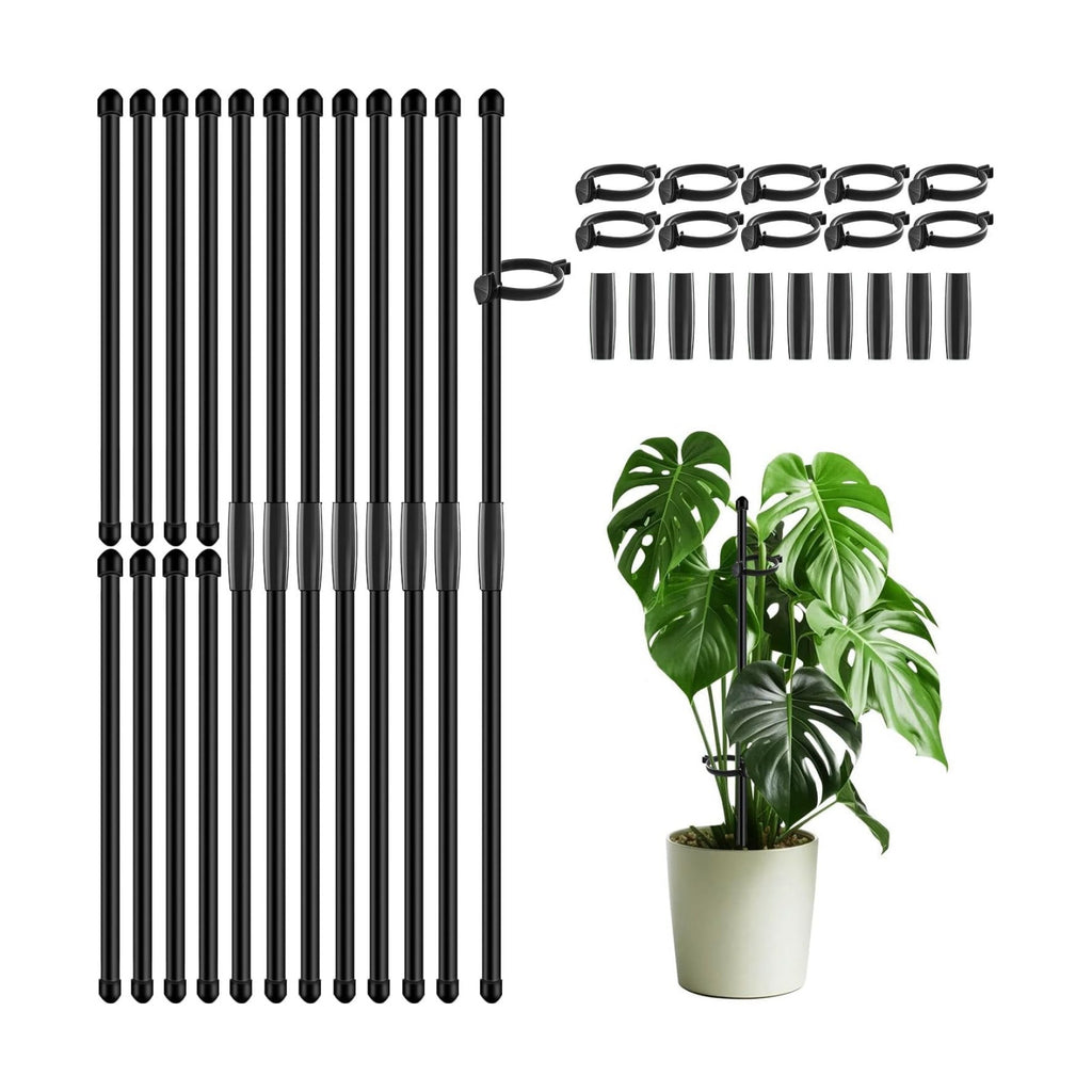 30Pcs Plant Support Stakes 17 inch SupKing Garden Orchid Sticks Extended to 3ft 4ft 5ft Plant Poles with Clips for Indoor Outdoor Potted Tomato Rose Amaryllis Vegetables Comes with 20 Ties(Black)