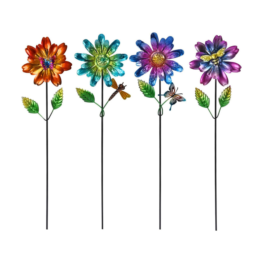 Calenzana Metal Flower Garden Stakes for Outside Set of 4, Flower Garden Decor with Shaking Head for Yard Porch Lawn