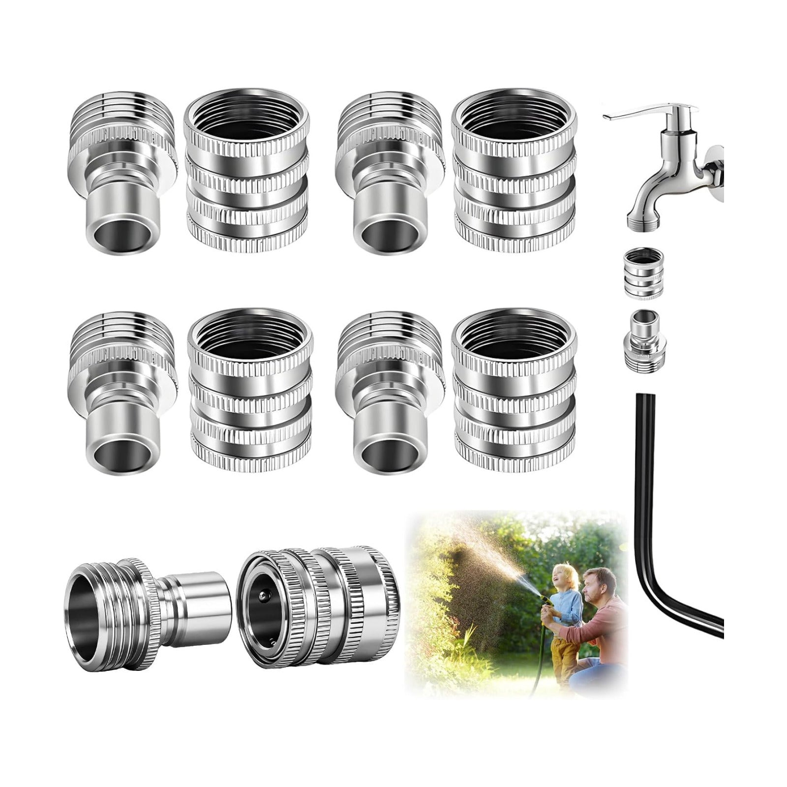 5 Pack 2026 New Stainless Steel Garden Hose Quick Connect Fittings, Quick Release Connect Fitting sets, 1/2 to 3/4 Inch