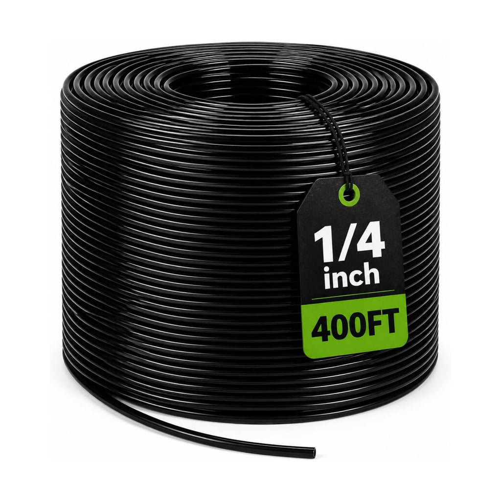 400FT 1/4” Drip Irrigation Tubing, 0.17” ID x 0.25” OD, Black | Durable UV-Resistant Hose, Compatible with 1/4" Barbed