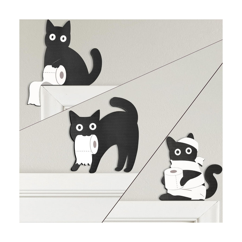 Dripykiaa Funny Black Cat Bathroom Decor Set, 3 Pcs Wooden Cats
