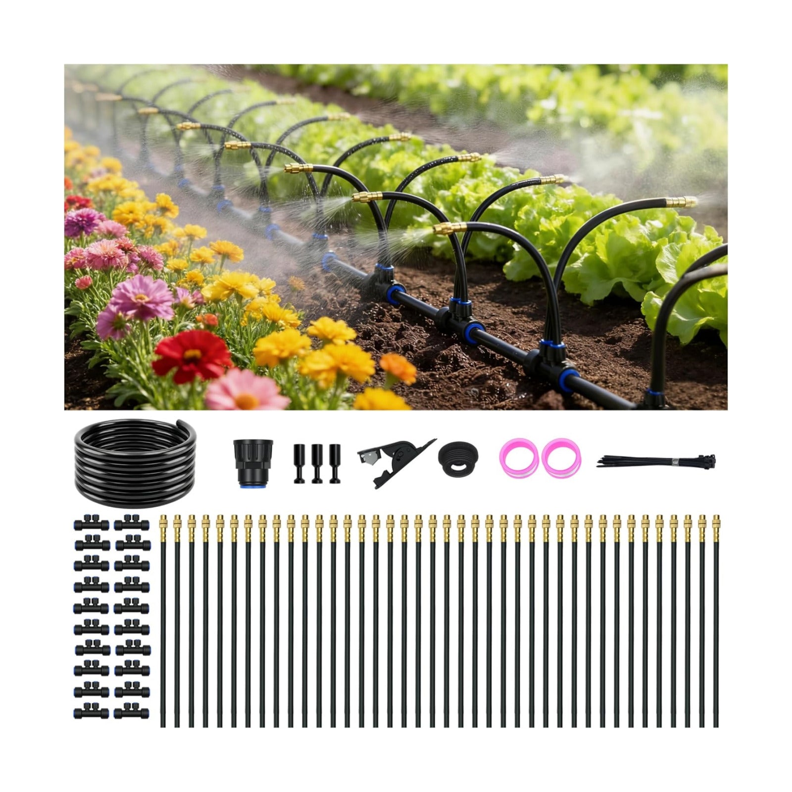 Drip Irrigation System for Garden, Automatic Watering System with Adjustable 360° Copper Spray Nozzles, DIY Drip