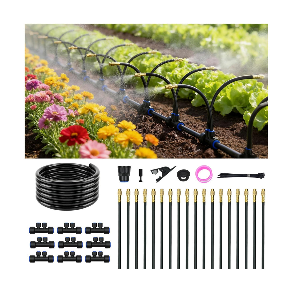 Drip Irrigation System for Garden, Automatic Watering System with Adjustable 360° Copper Spray Nozzles, DIY Drip