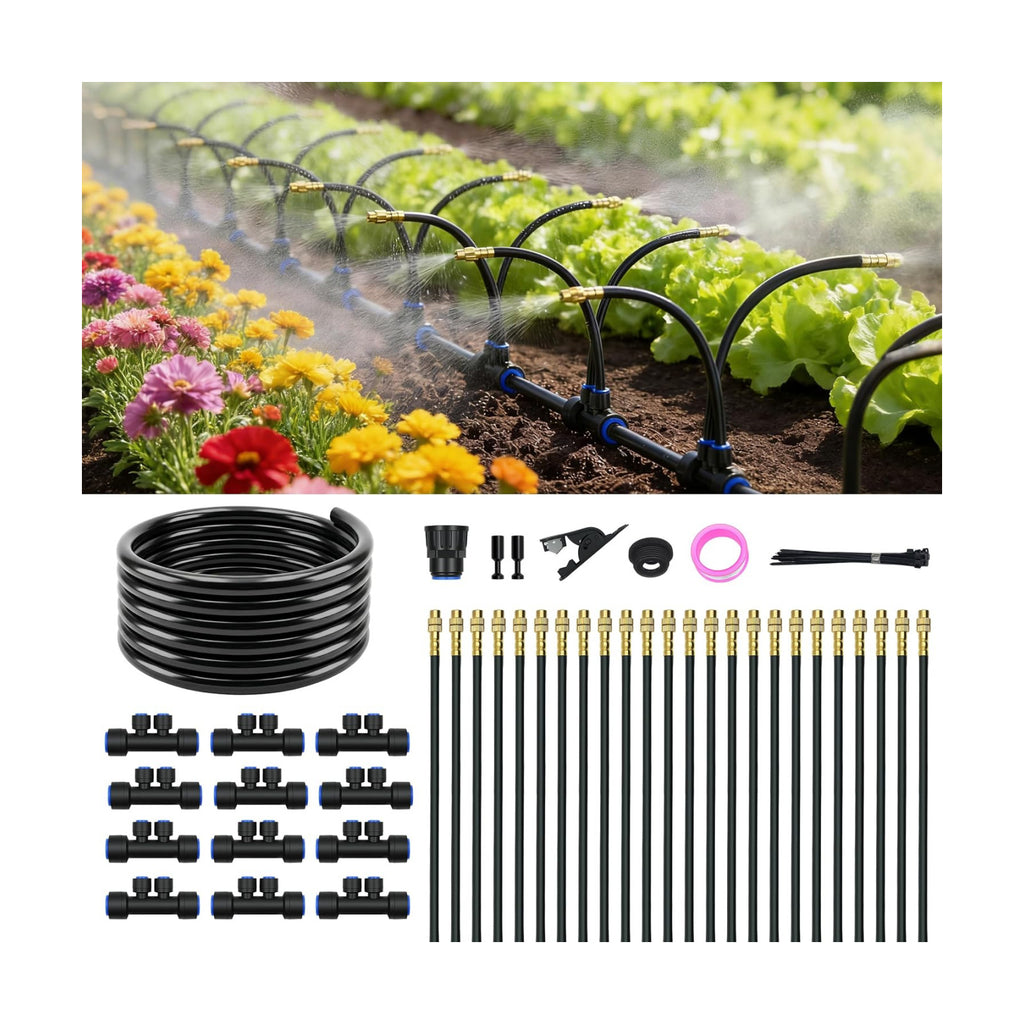 Drip Irrigation System for Garden, Automatic Watering System with Adjustable 360° Copper Spray Nozzles, DIY Drip