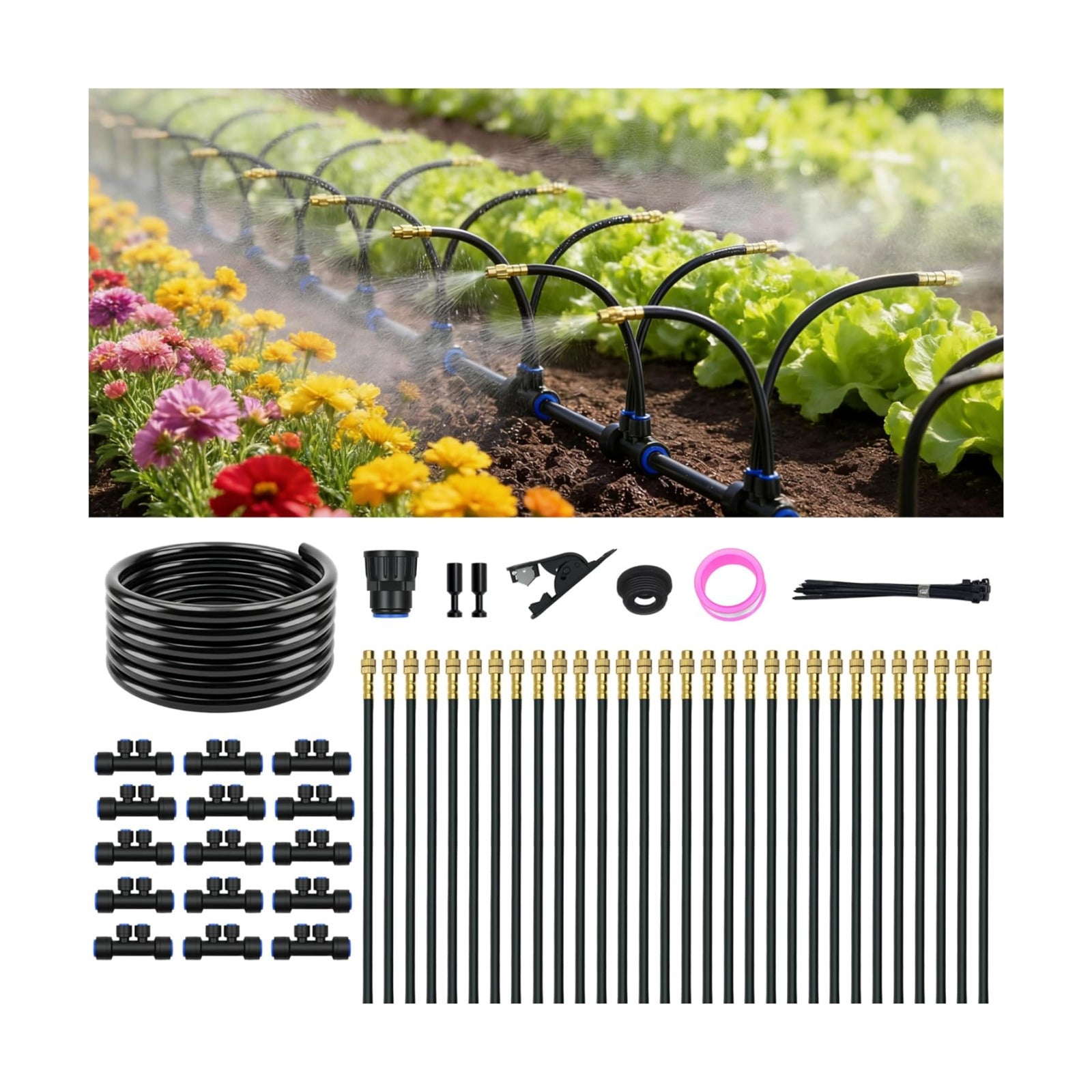 Drip Irrigation System for Garden, Automatic Watering System with Adjustable 360° Copper Spray Nozzles, DIY Drip