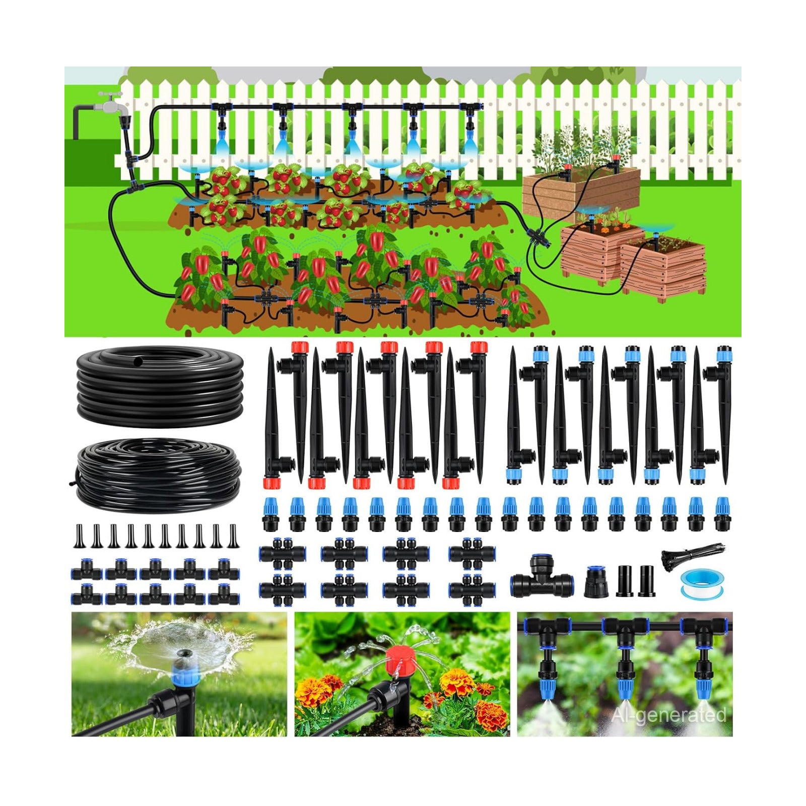 240FT Drip Irrigation System Kit, Automatic Garden Watering System | Quick-Connect Adjustable Sprinklers for Raised