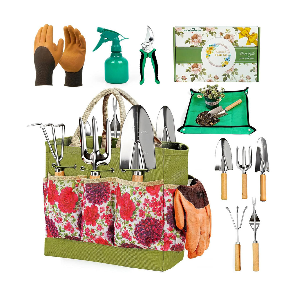 Garden Tool Set, 10 PCS Gardening Tools/Kit for Women,Gardener Gift | 10 PCS Gardening Essentials, Stainless Steel Hand