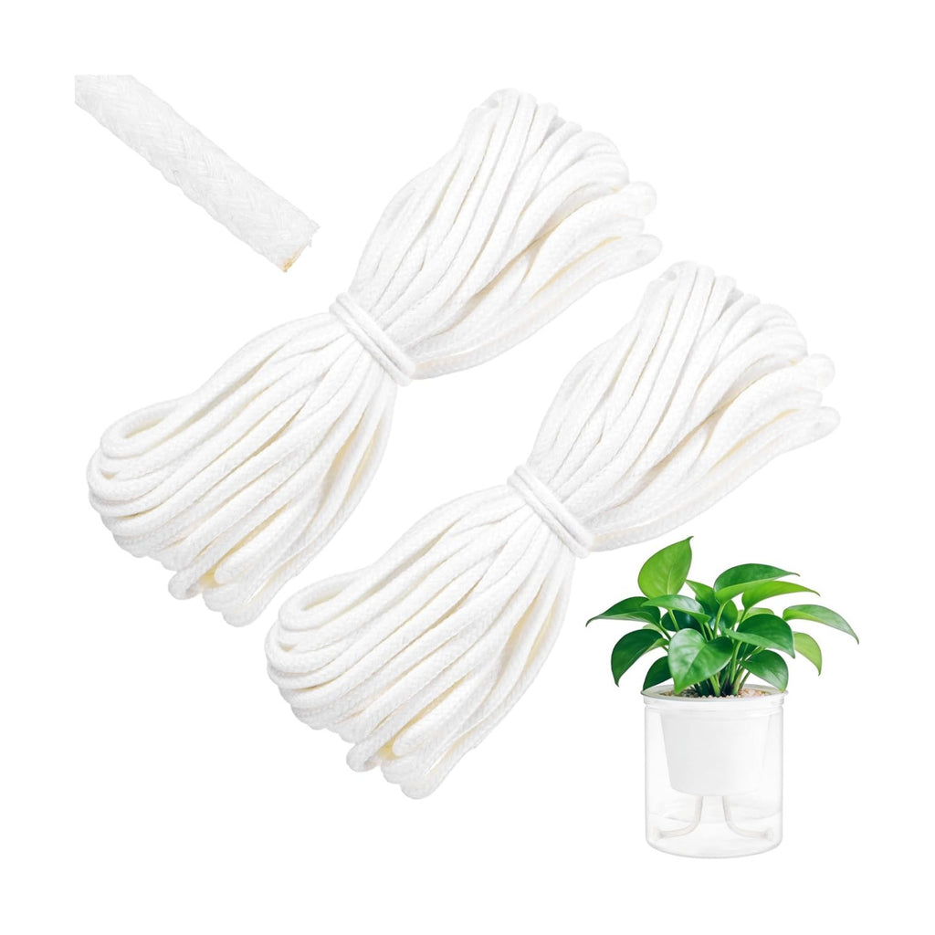 M METERXITY 2-Pack 49.2 Feet Self Watering Wick Cord, 1/6 Inch Cotton Rope Self Wicking Rope for Potted Plants/Flower Pots/Seedlings, Water Wicks for Plants [White]