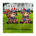Amyhill 2 Pcs 4th of July Metal Outdoor Decor Garden Stakes Patriotic Highland Cow Welcome Yard Signs Decorations Red White Blue Garden Stakes for Independence Memorial Day Patio Lawn Walkway Outside