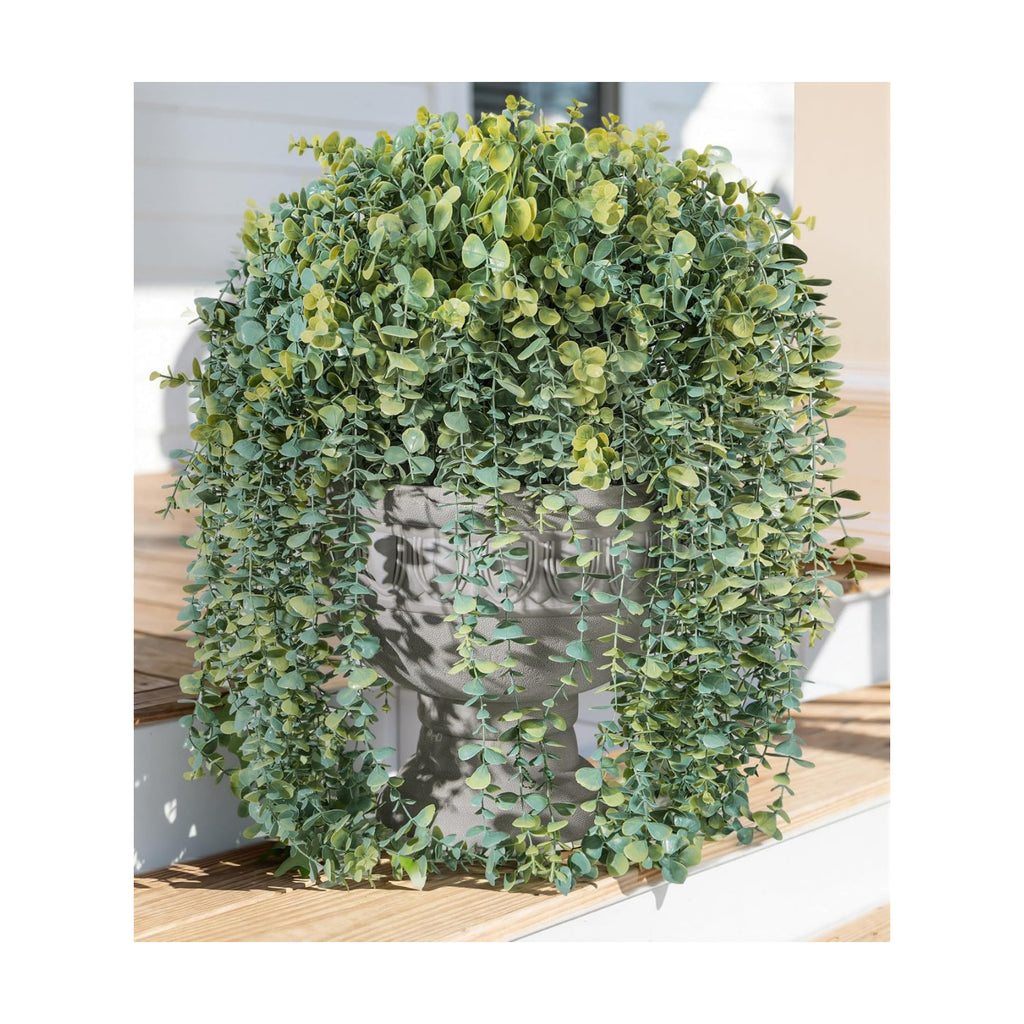 Faux Outdoor Plants Fake Hanging Plants for Outdoors Outside Decorations, 2 Pcs White Faux Eucalyptus Vines Realistic