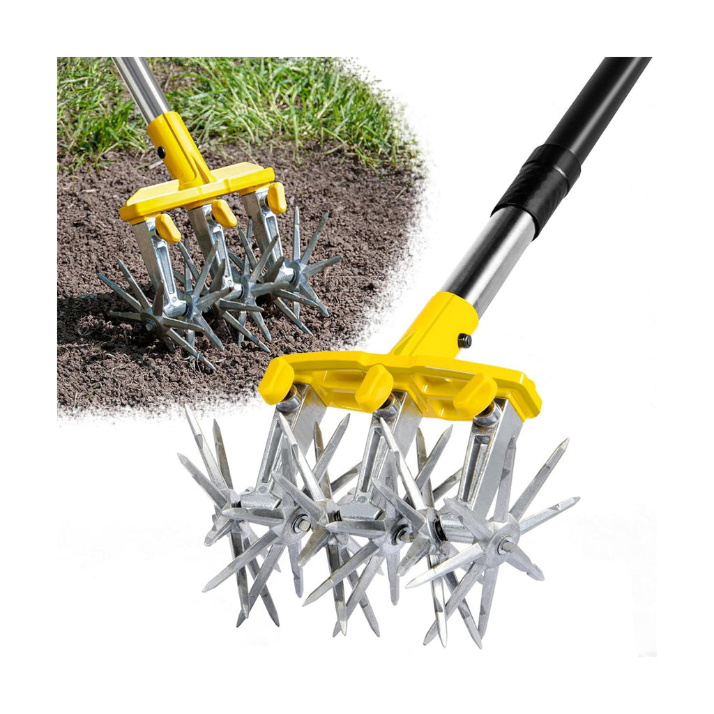 Rotary Cultivator Garden Tool with Extra-Large Tines, 74-Inch Long Handle Manual Tiller Cultivator, Heavy-Duty Rotary