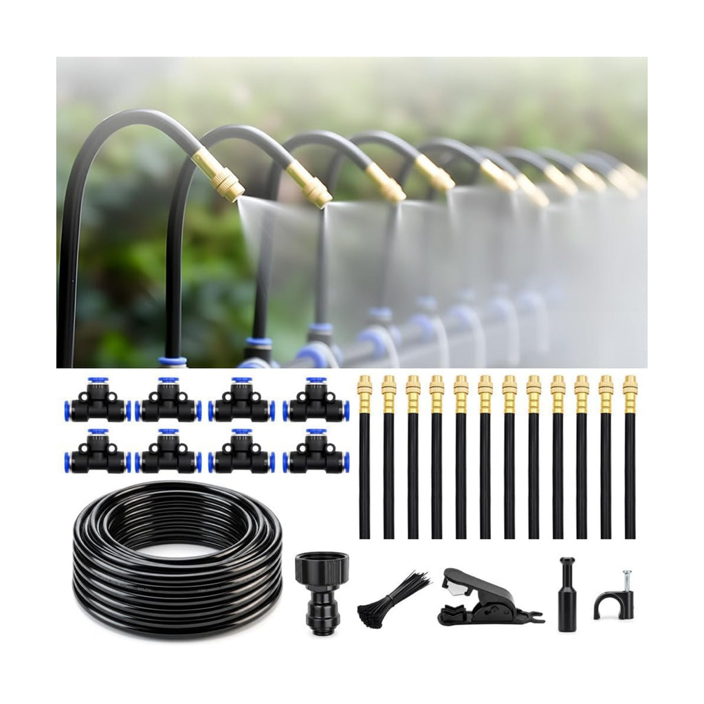 360° Adjustable Drip Irrigation System, 50FT Garden Watering Kit with 16 Nozzles, 5/16 Inch Hose, Atomizing System for