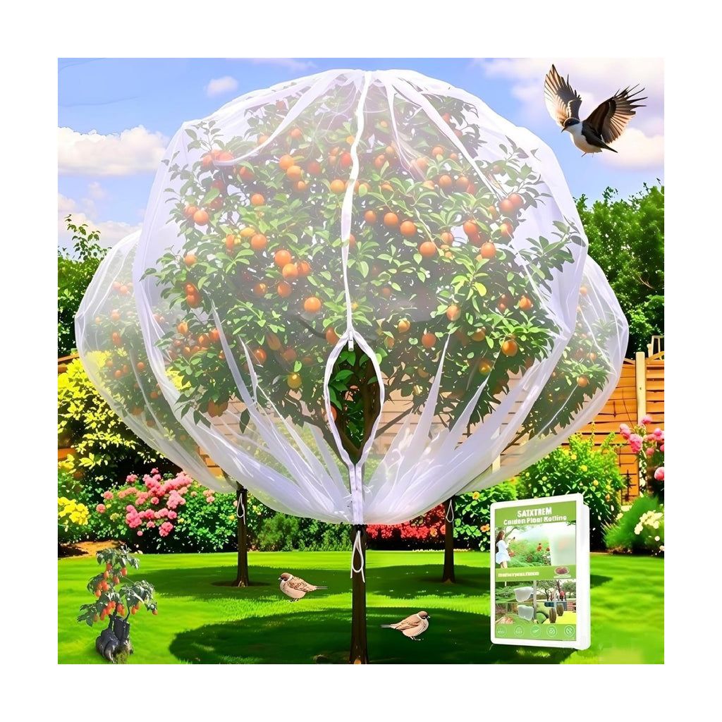 2 Pack 15×15Ft Extra Large Drawstring & Zipper Fruit Tree Netting Cover - Reusable Bird Netting for Blueberry Bushes, Anti-Cicada/Deer/Squirrel Large Plant Protection Net