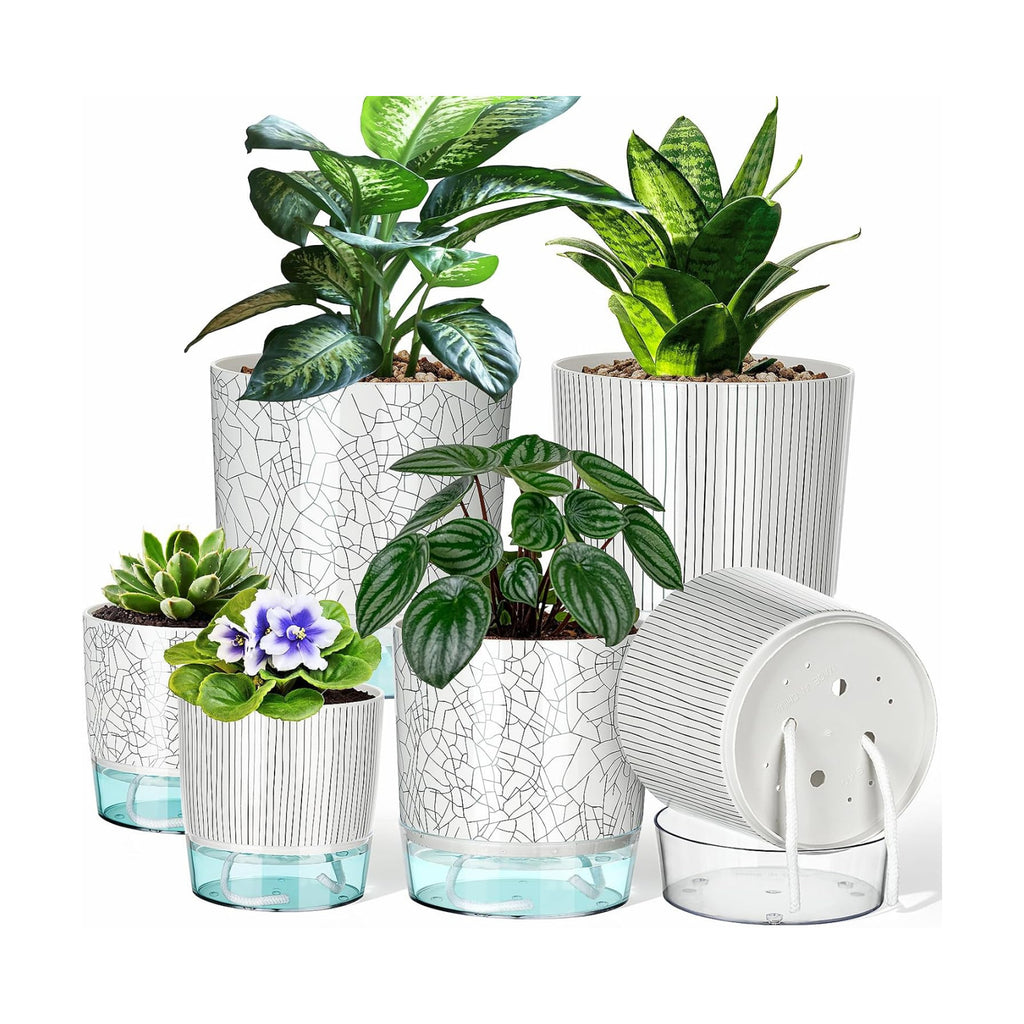 6 Pack Self Watering Pots for Indoor Plants, 4/5.5/6.3 Inch Plant Pots | Self Watering Planters with Drainage Hole