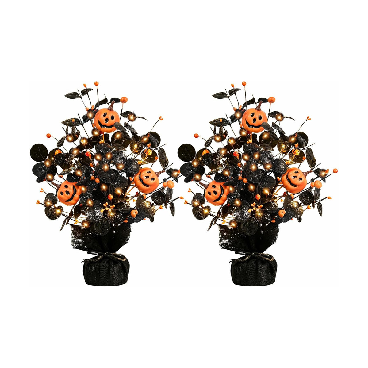 2Pack Lighted Halloween Table Tree, Halloween Pumpkin Decorations for Home