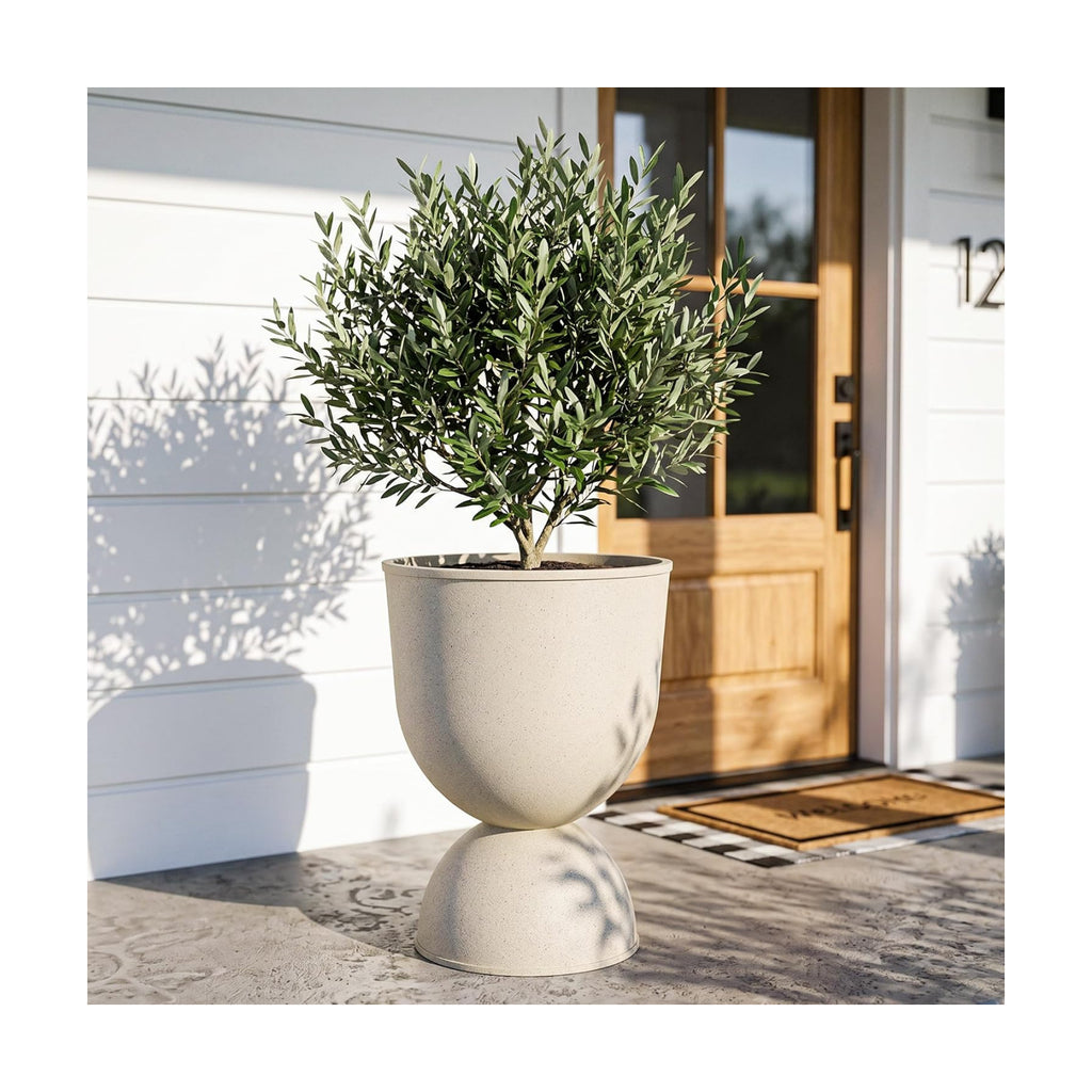 KOL Planters Flower Pots, Large Plastic Urn Planters for Indoor Outdoor Plants, Beige Pedestal Planter Pots, 23 Inch