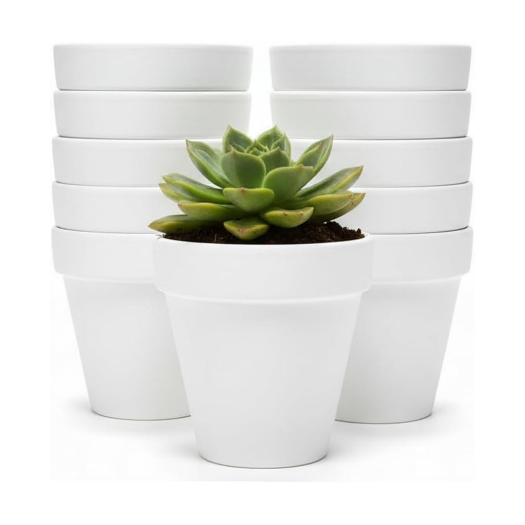 YESIACE White Terracotta Flower Pots with Drainage Holes, 4 Inches, 24 Pack, Suitable for Planting and Decoration