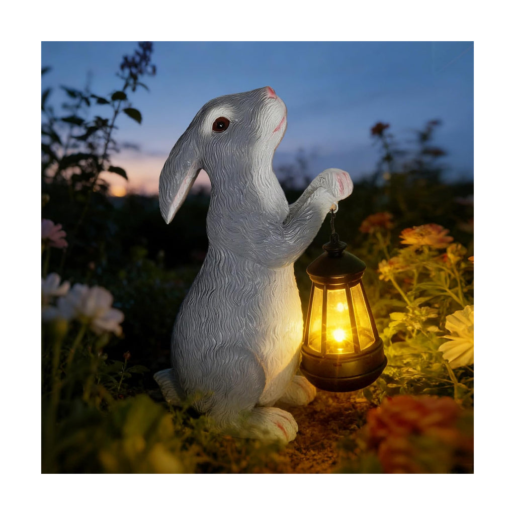 Solar Rabbit Garden Statue with Glowing Lantern - Weatherproof Resin Outdoor Decor for Yard, Patio, Lawn & Balcony