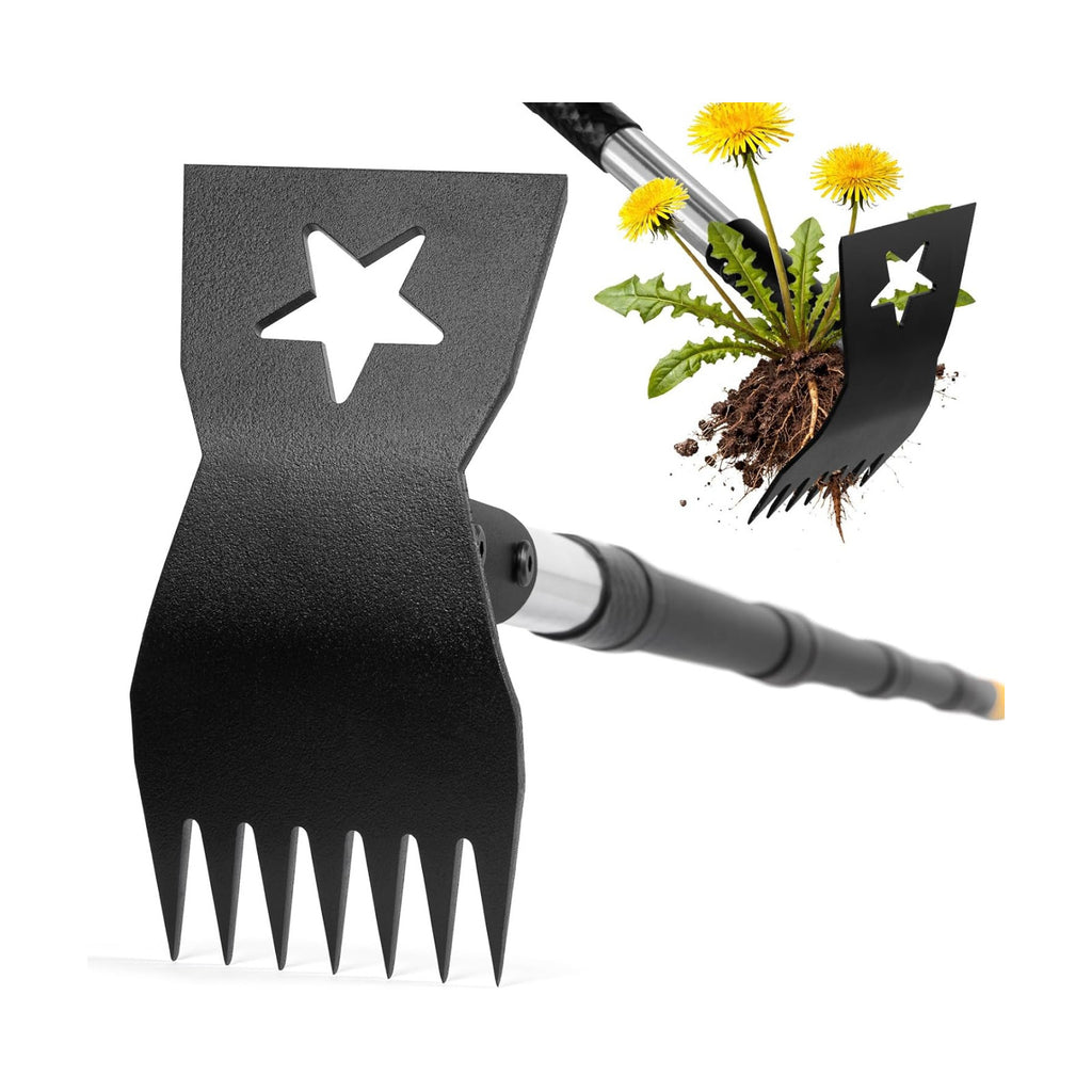 2-in-1 Weed Rake and Garden Hoe, 68" Weed Puller Tool with Long Handle, Manual Weeds Remover, Heavy Duty Stand Up