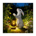 11.8 Inch Solar Rabbit Statue with Glowing Lantern, Handcrafted Resin Easter Bunny Figurine, Waterproof Outdoor Garden