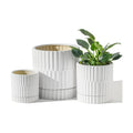 HASENSE Plant Pots - 8+6+4.6 Inch White Vertical Textured Ceramic Planters Set of 3 with Drainage Hole, Decorative