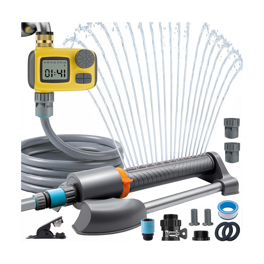 Oscillating Sprinkler with Smart Timer for Lawn and Garden Watering | Quick Setup, Covers up to 3000 Sq Ft, 33FT