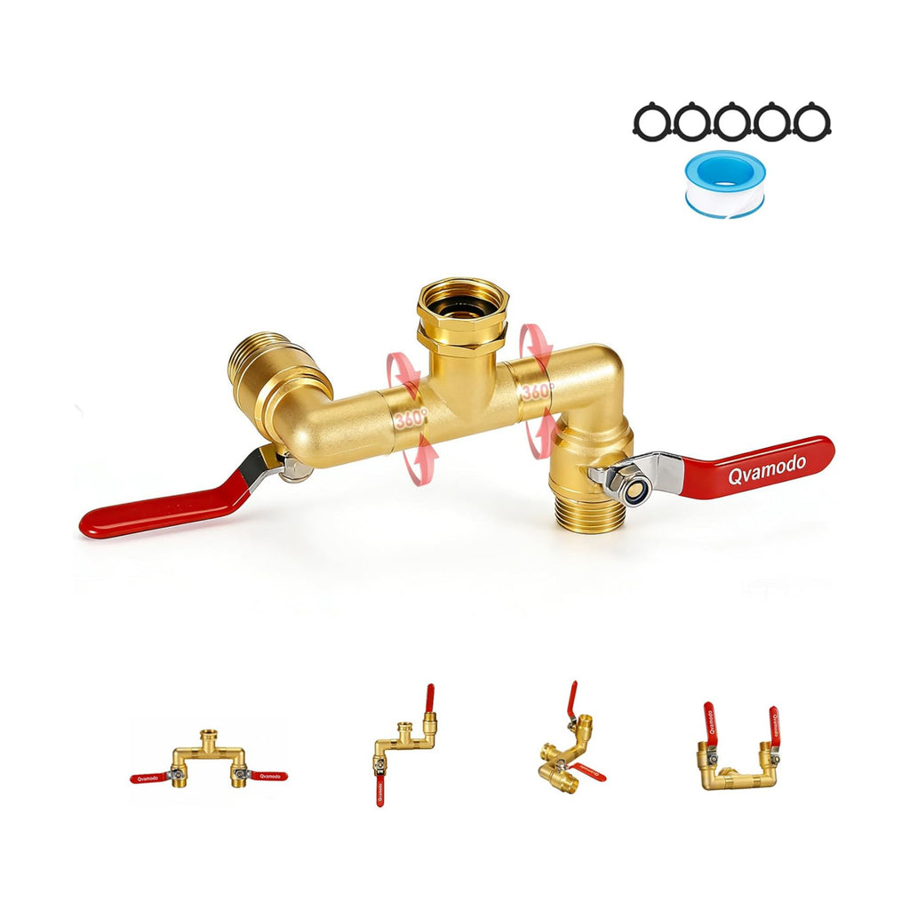 360° Rotatable Garden Hose Splitter 2026 Upgrade 3/4" GHT Swivel Brass Hose Splitter, High Flow Spigot Splitter with