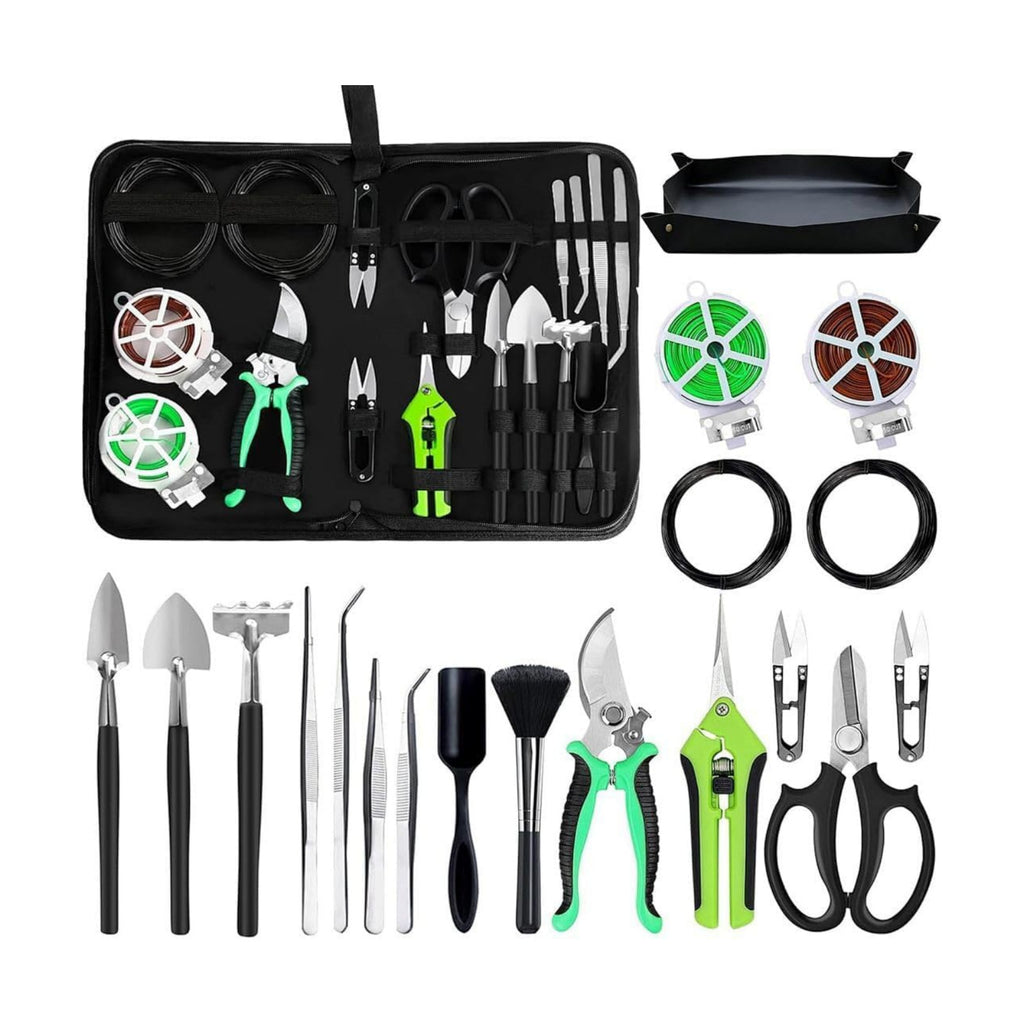 Bonsai Tools Set, 20-Piece Bonsai Tools Set with Waterproof Repotting Mat, Pruning Shears, Scissors & Training Wire