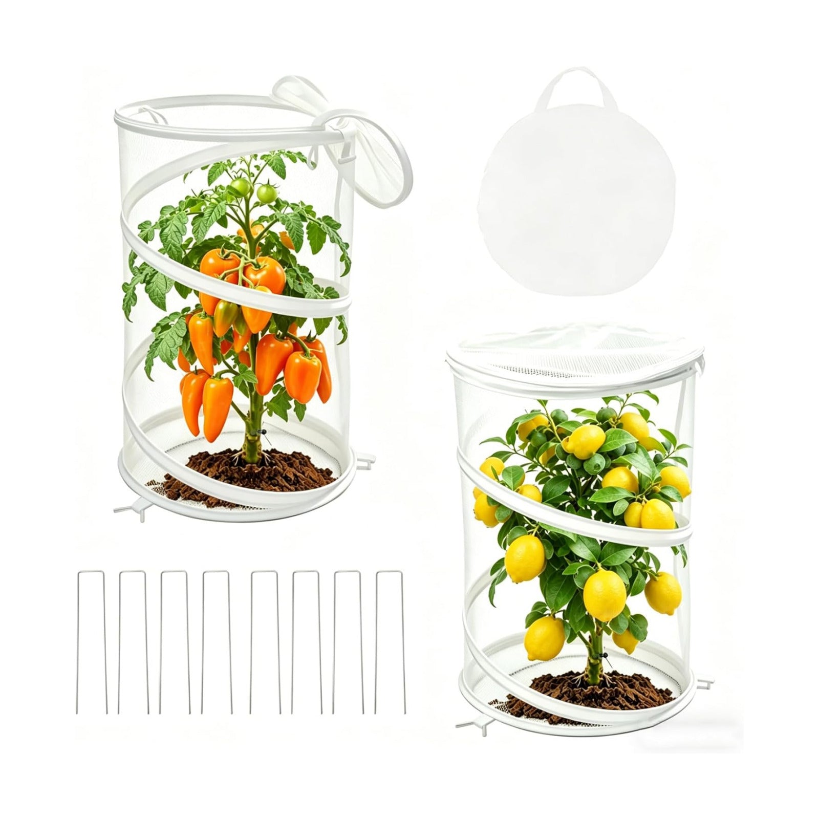 2-Pack Pop Up Plant Covers, Heavy Duty 18"x24" Mesh Plant Cover & Garden Cloche with Ground Stakes, Windproof Plant