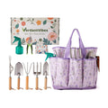 VerdantVibes Gardening Tool Set - 10 Piece Stainless Steel Garden Tools with Wood Handle, Pruners & Purple Lavender