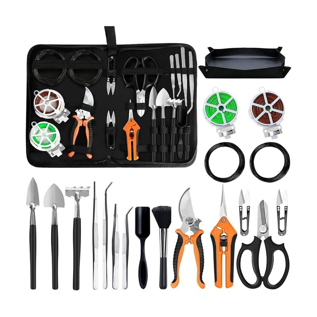 Bonsai Tools Set, 20-Piece Bonsai Tools Set with Waterproof Repotting Mat, Pruning Shears, Scissors & Training Wire