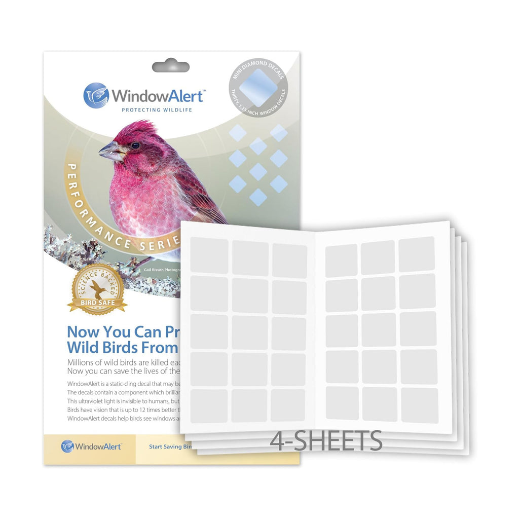 WindowAlert Performance Series Diamond Anti-Collision Decal 4 Sheet Bundle - UV-Reflective Window Decal to Protect Wild Birds from Glass Collisions - Made in the USA