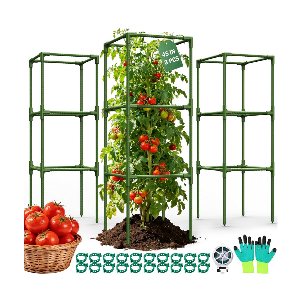 Uyittour 3 Pack Square Tomato Cages for Garden, 45" Heavy Duty Tomato Trellis Plant Support Cages for Raised Garden Bed