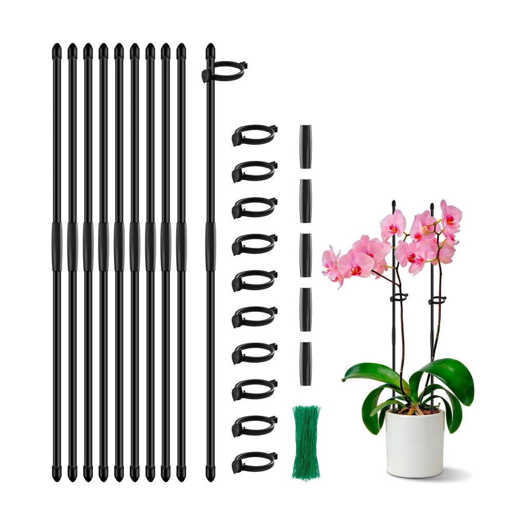 Plant Stakes 17 inch SupKing Support Stick Orchid Stakes with Clips 10Pcs Garden Plant Poles Extended to 3/4/5ft for Indoor Outdoor Potted Tomato Rose Amaryllis Vegetables Monstera -Black