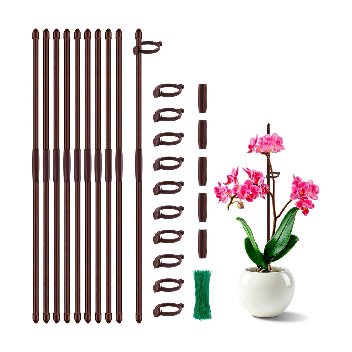 Plant Stakes 17 inch SupKing Support Stick Orchid Stakes with Clips 10Pcs Garden Plant Poles Extended to 3/4/5ft for Indoor Outdoor Potted Tomato Rose Amaryllis Vegetables Monstera-Brown