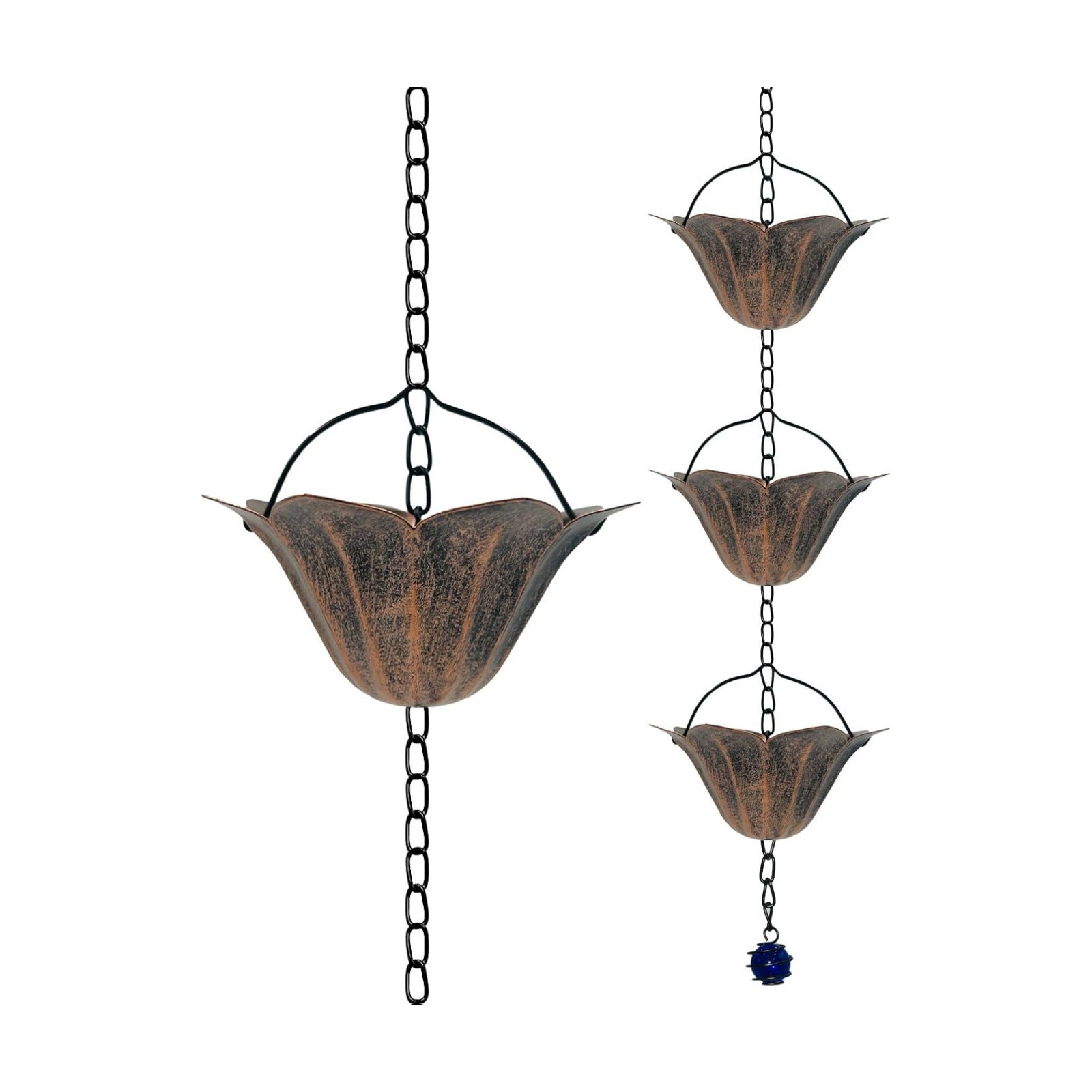 9.5FT Antique Bronze Lotus Rain Chain 12-Cup Downspout Replacement | Sturdy Metal, Rainwater Harvesting, Replaces