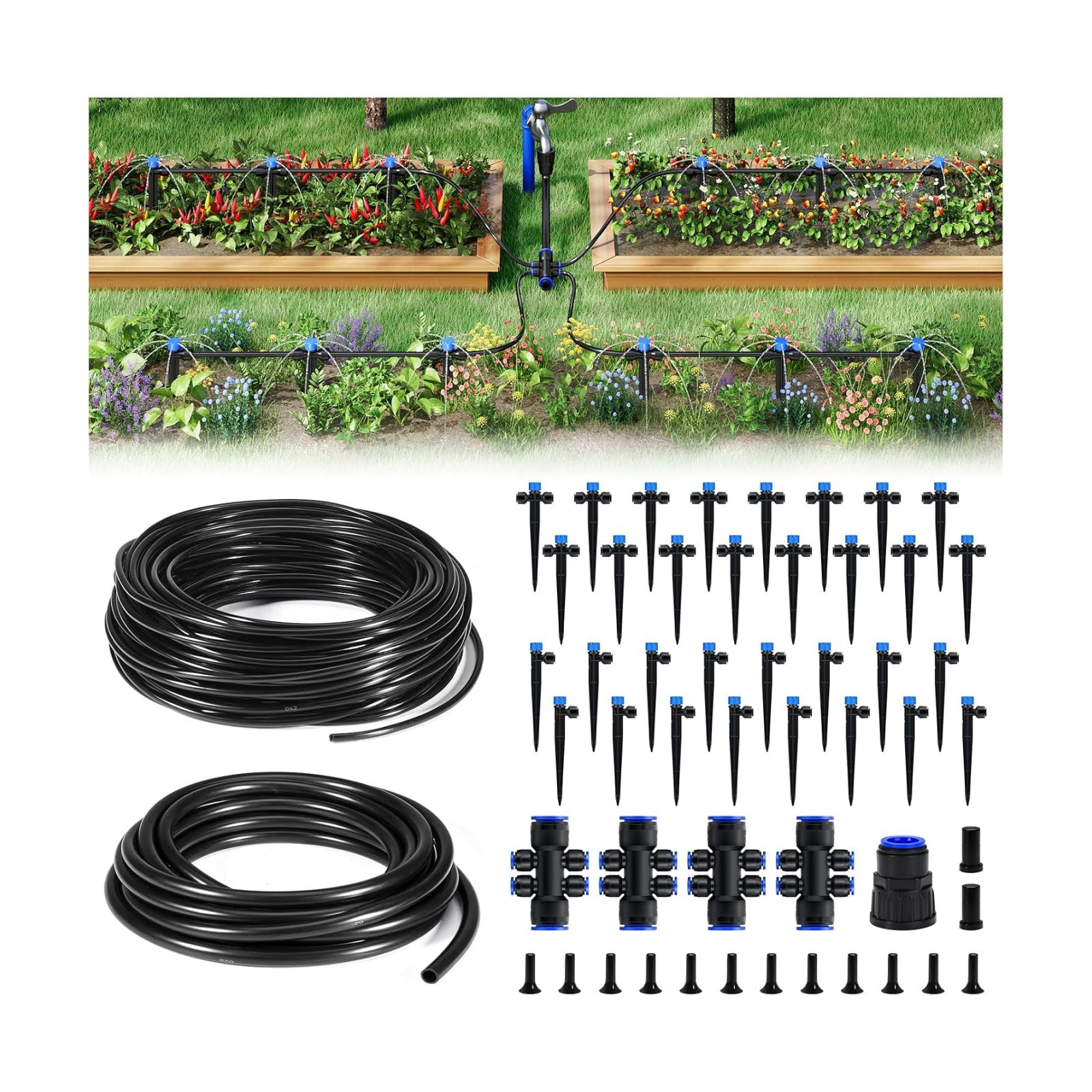 HIRALIY 200FT Drip Irrigation Kit for Garden Watering | Quick-connect system with 33FT main hose, 167FT tubing and