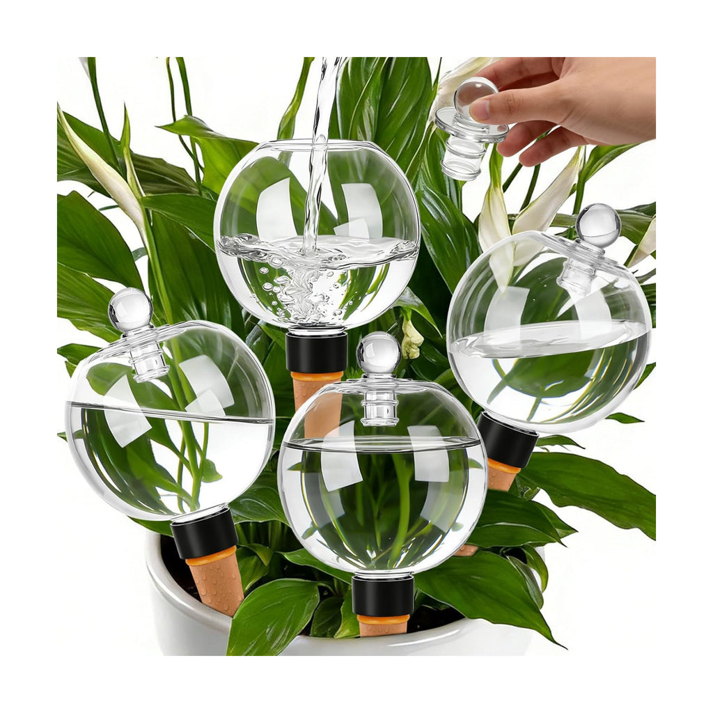 4 Pack 17.5 oz Plant Watering Globes with Covers Self Watering Planter Insert Top Fill Plastic Water Bulbs for Indoor