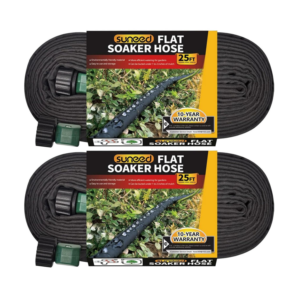 Flat Soaker Hose 25FT 2-Pack for Garden Beds, Drip Irrigation Hose for Efficient & Effective Watering – Soaker Hoses