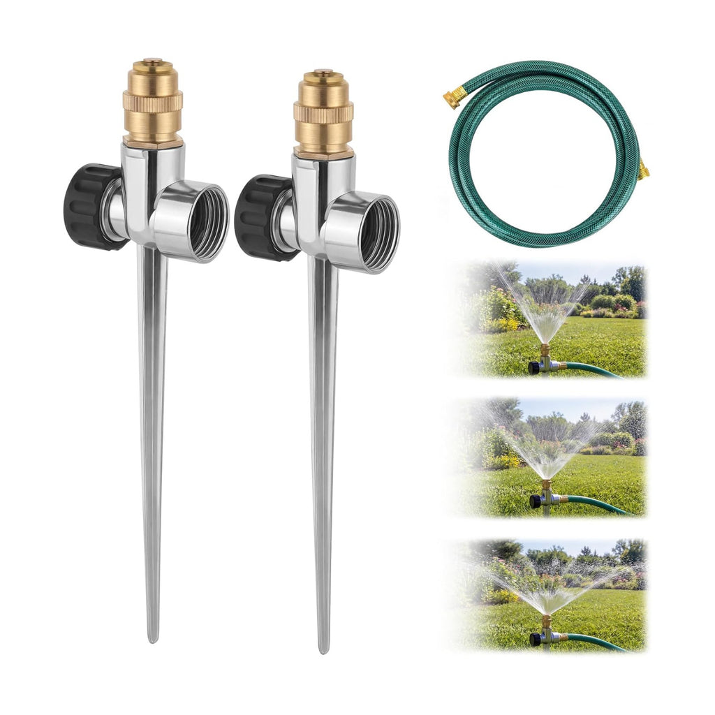 2 Pack Lawn Sprinkler with Hose, Metal Water Garden Sprinklers with Nozzle | Adjustable Brass Nozzle, Aluminum Alloy