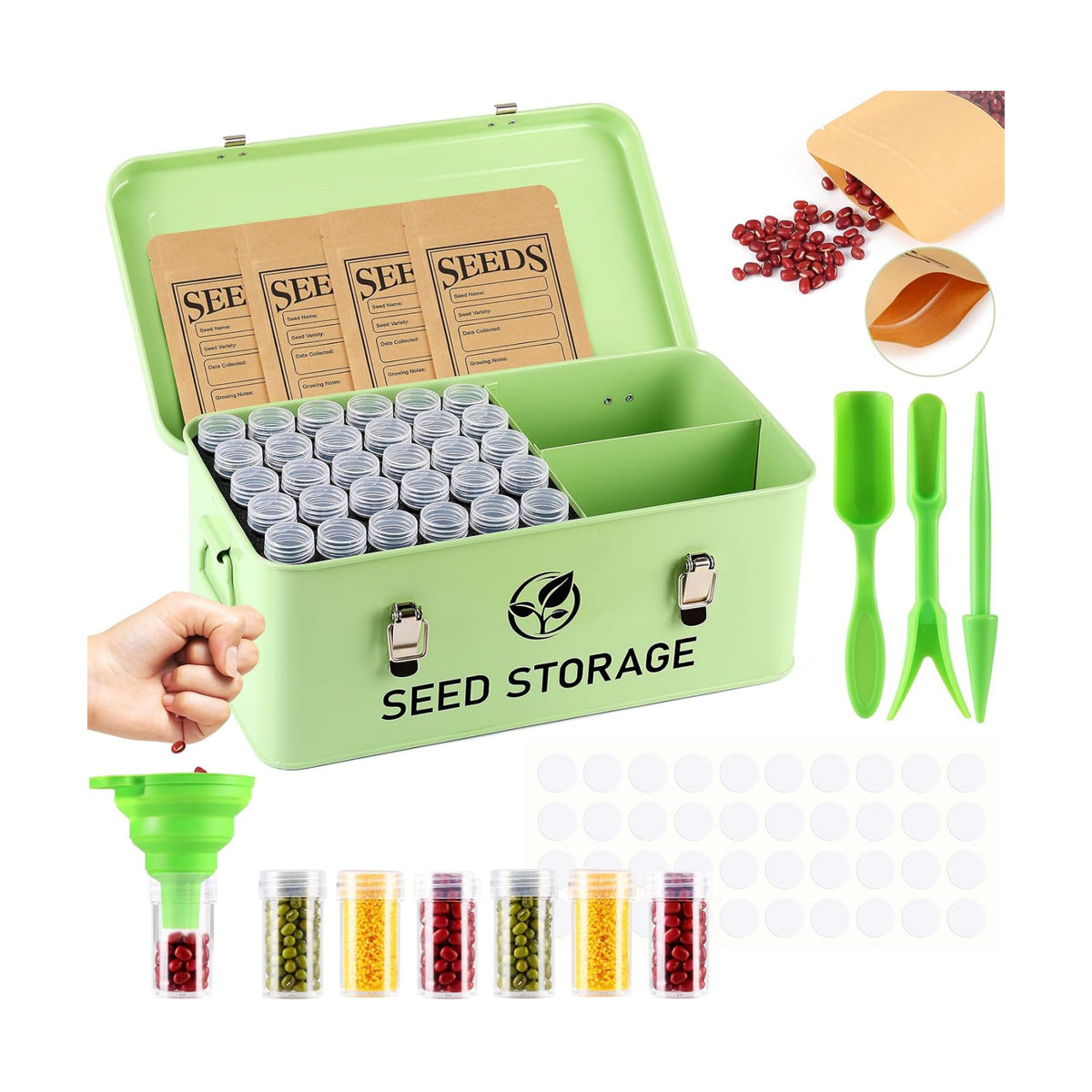 Seed Storage Organizer, Metal Seed Vault Bank Saving Containers Box (Seeds not Included)