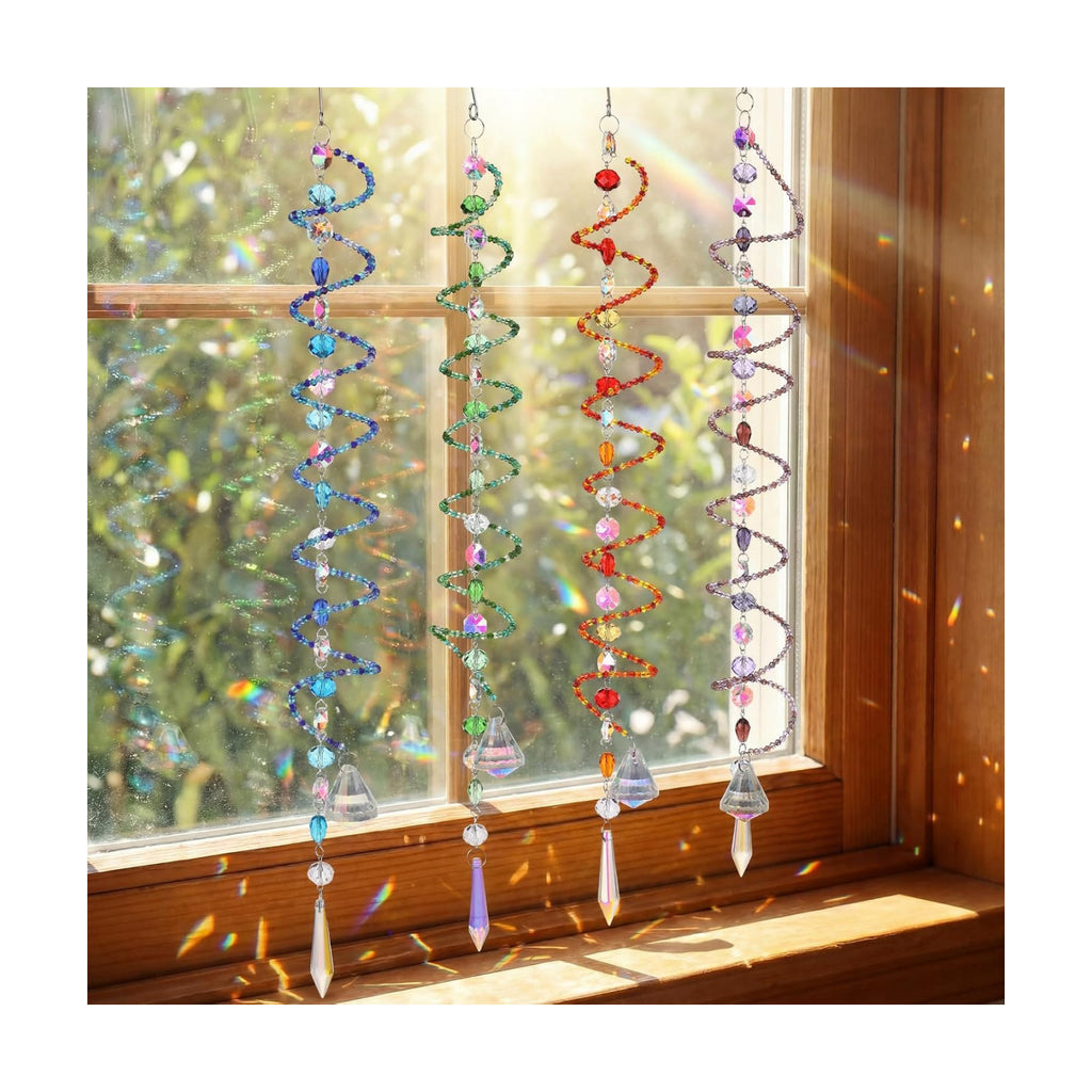 Suncalla 4 Pcs Crystal Sun Catcher Window Prism Sun Shine Catcher Rainbow | Crystal Sun Catcher with Spiral Ball and