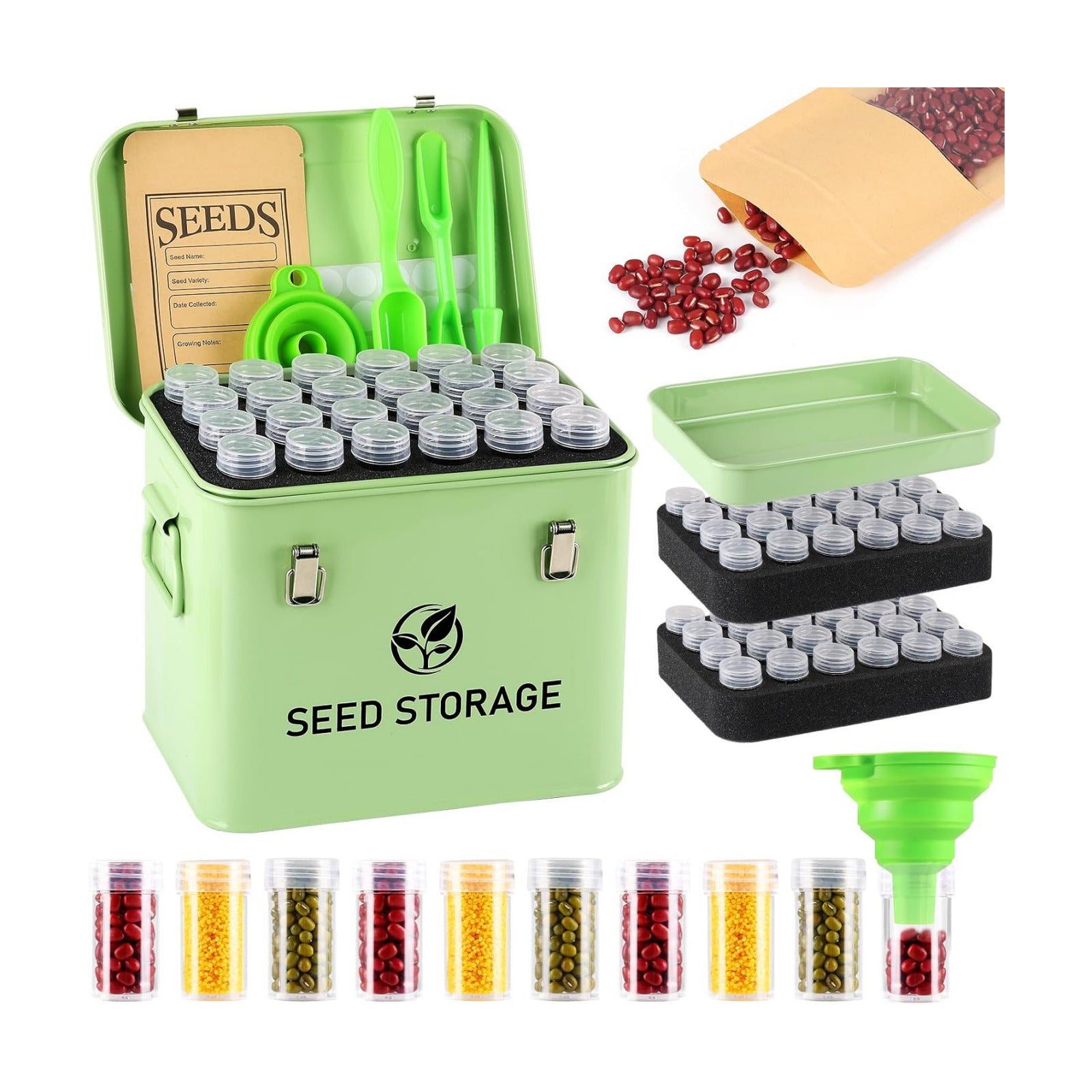 Seed Storage Organizer, Metal Seed Vault Bank Saving Containers Box (Seeds not Included)