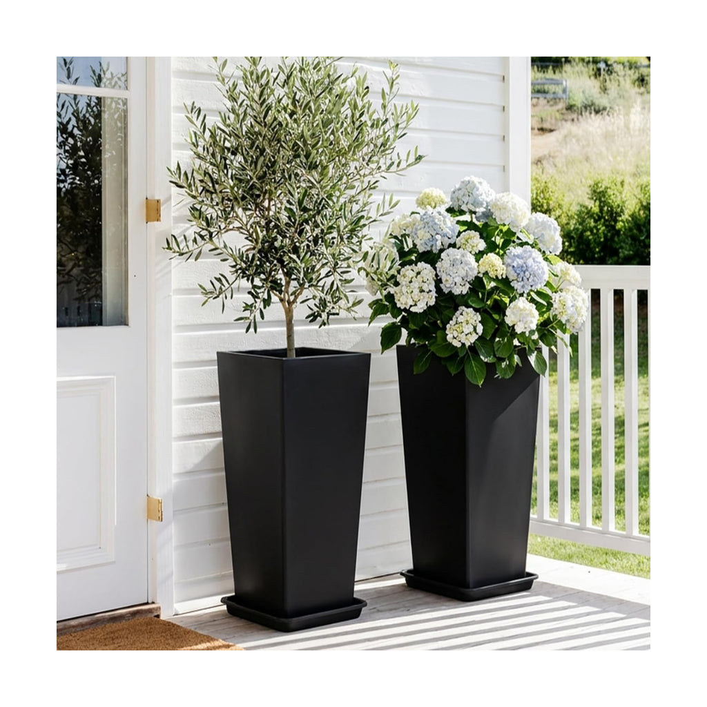 PASAMIC 30 Inch Outdoor Planters Set of 2, Large Tall Planters with Drainage Holes, Weather Resistant Flower Pots for