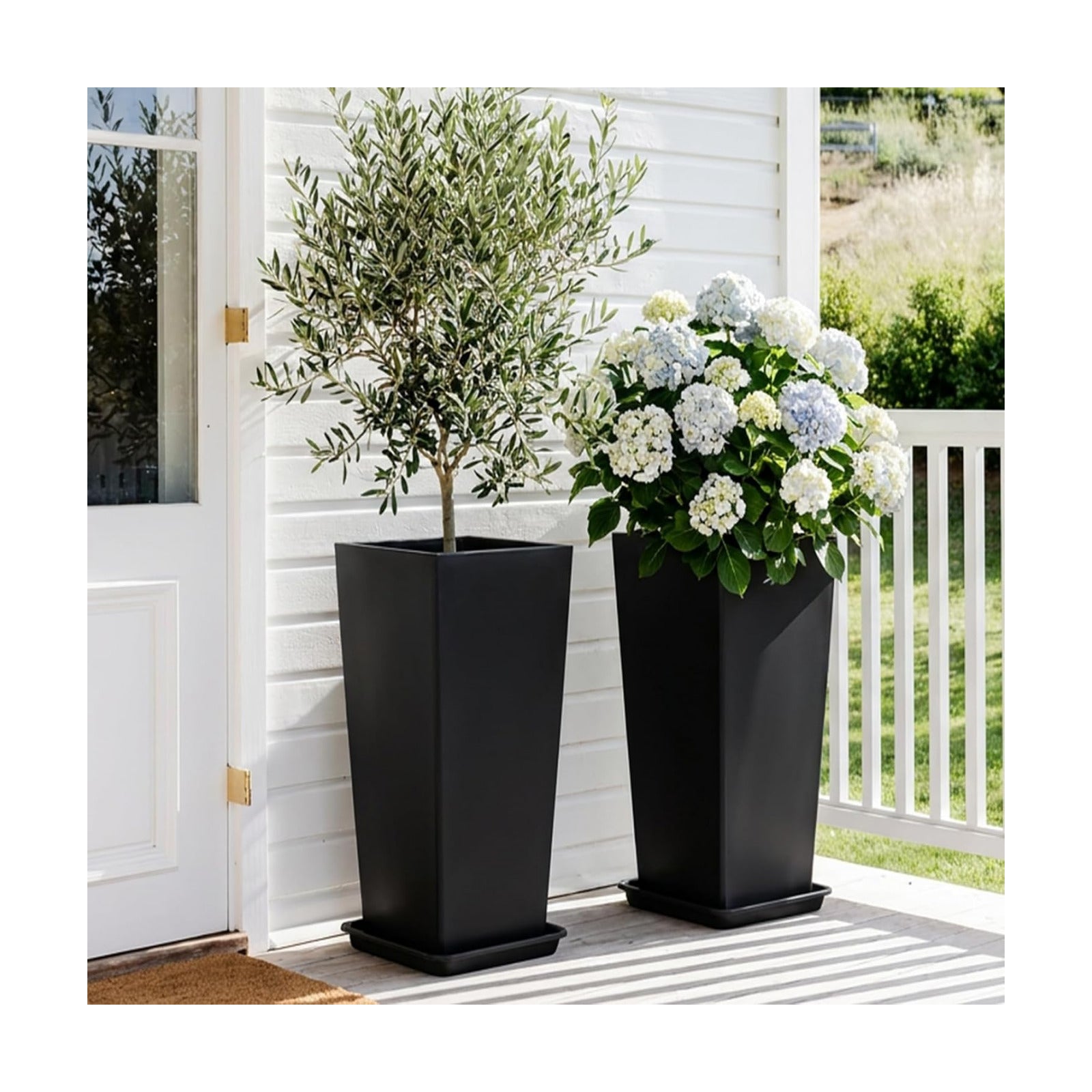 PASAMIC 30 Inch Outdoor Planters Set of 2, Large Tall Planters with Drainage Holes, Weather Resistant Flower Pots for