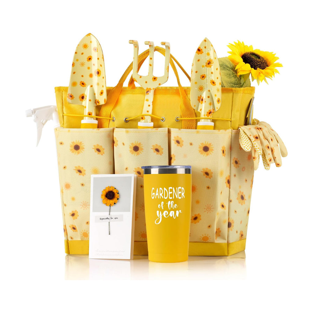 Garden Tool Set with Sunflower Print, Heavy Duty Gardening Hand Tools with Garden Tool Bag,Gardening Gifts for